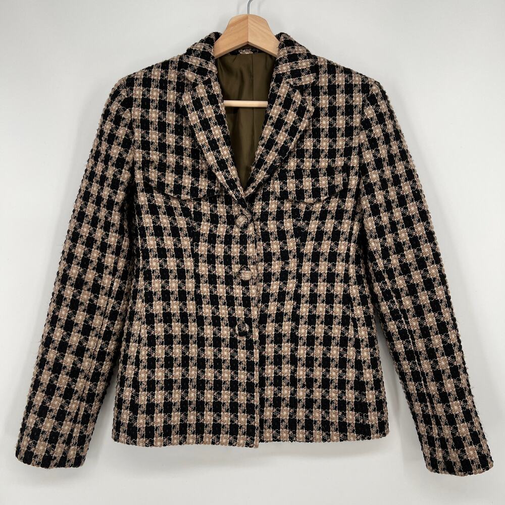 Embassy Fashion Bespoke Jacket Houndstooth Chunky Tweed Blazer Small Tan Black
